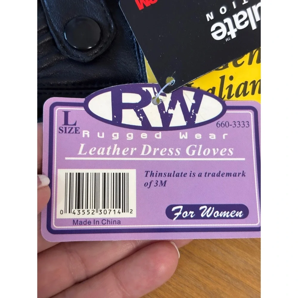 RW Rugged Wear Women's Leather Dress Gloves‎ Black Italian Genuine New L